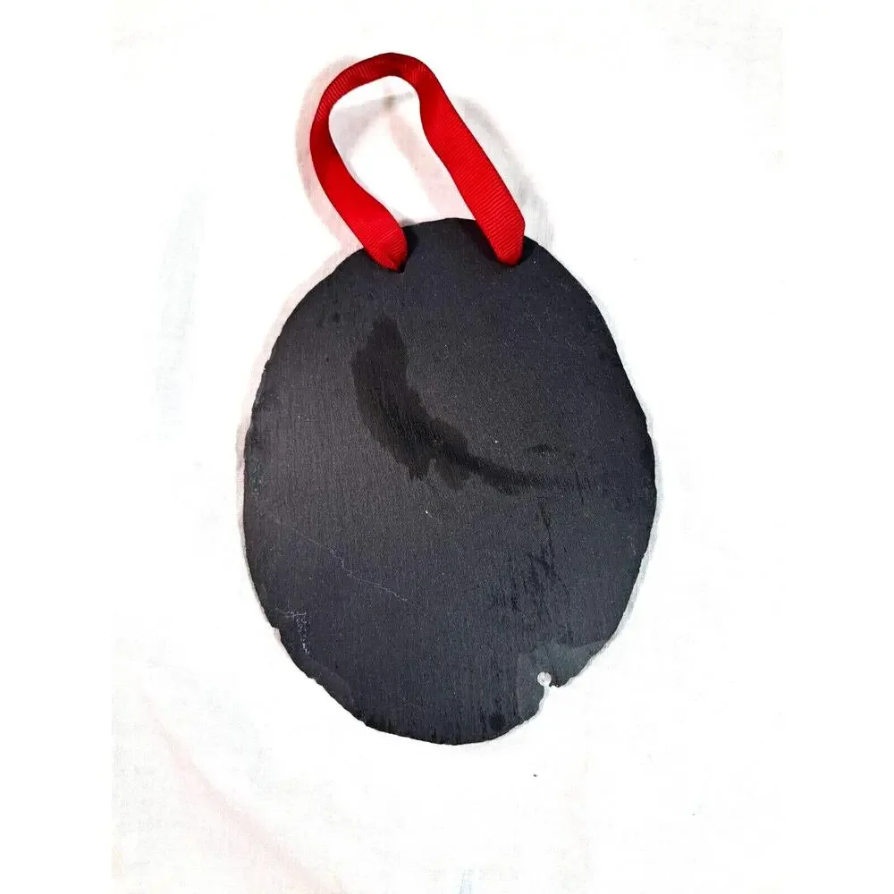 True Love Slate Hanging Wall Decor Charcoal Gray White Writing Red Ribbon Oval